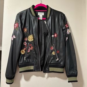 Floral leather jacket